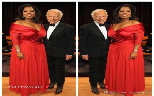 

2019 elegant oprah winfrey new red off the shoulder evening dress long chiffon formal holiday wear party gown custom made plus siz3431276, Black;red