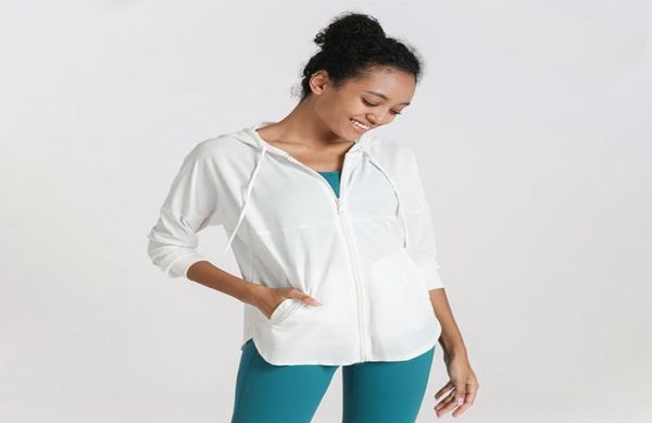 

loose fitness yoga jacket gym clothes women hooded zipper cardigan long sleeve sports women039s yoga coat match for legging9270864, White;red
