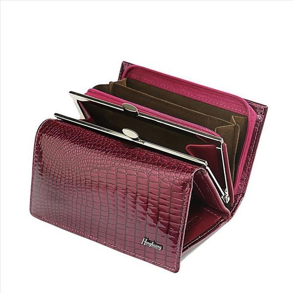 

women genuine leather alligator short wallet female zipper hasp large capacity crocodile calf leather small purse293f, Red;black