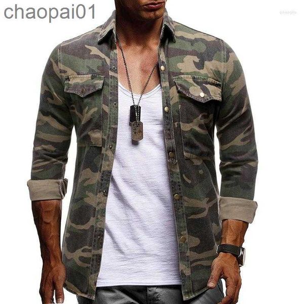 

casual shirts men's jacket camouflage denim shirt breasted man spring autumn army green long sleeved loose mountaineering blouse -40men, White;black