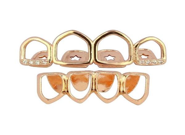 

18k real gold punk hiphop diamond hollow teeth grillz dental mouth iced out fang grills braces tooth cap vampire rapper jewelry 642577236, Black
