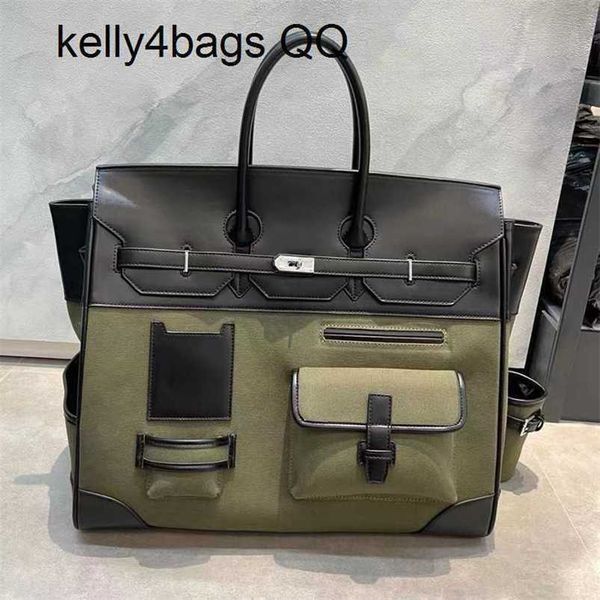 

handbag cargo birkins h ermess canvas montage leather 7a quality handbag hong kong genuine leather 2023 mens and womens high capacity advanc