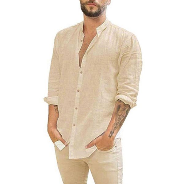 

mens casual shirts cotton linen mens longsleeved shirts summer solid color standup collar casual beach style plus size 230729, White;black