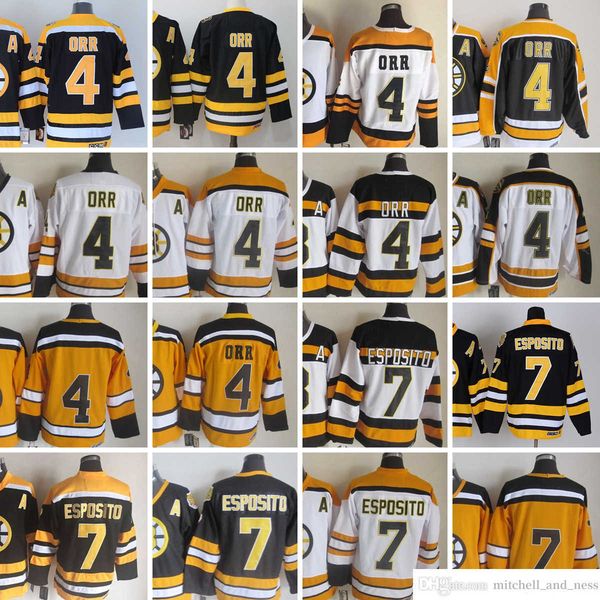 

1980 movie vintage hockey 4 bobby orr jerseys ccm embroidery 7 phil esposito 21 dean portman jersey black white 75th yellow men retro, Black;red