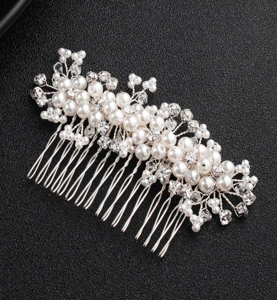 

ivory white pearls austrian crystal hair combs wedding hair accessories bridal head jewelry handmade hairpieces hairpins jch1267906156, Golden;white