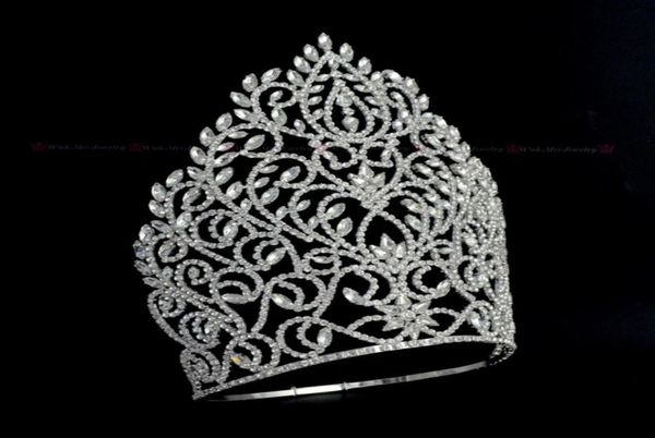 

tall large crowns rhinestone crystal adjustable headband for pageant or bridal wedding hair jewelry queen winner handmade tiaras m7105317, White;golden