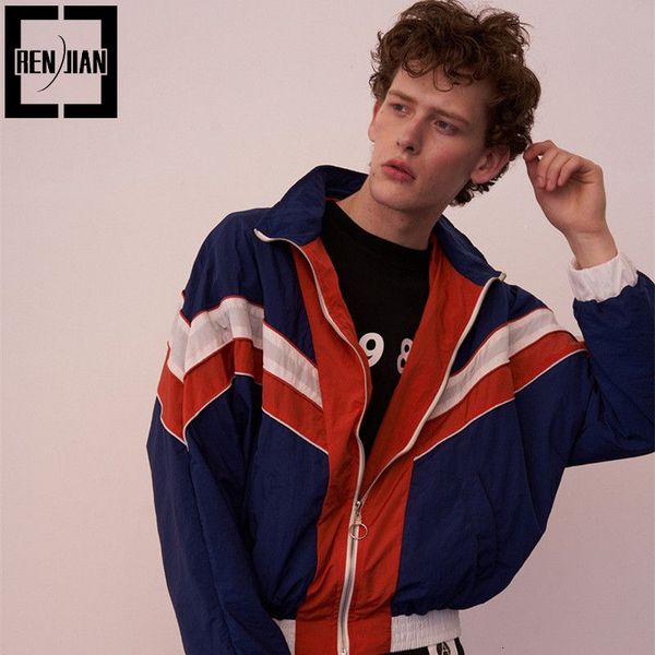 

mens jackets erenejian fashion sportswear jacket trend blocking vertical coat hi street patchwork hip hop outerwear clothing 230729, Black;brown