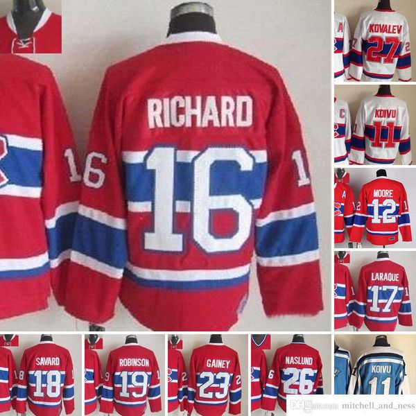 

1980 movie vintage hockey 11 saku koivu jerseys ccm embroidery 12 dominic moore 16 henri richard 17 georges laraque 18 serge savard 19 larry, Black;red