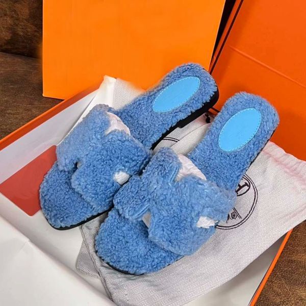 

designers wool slippers chypre slides men women sandals winter fur furry slipper warm fur slide, Black