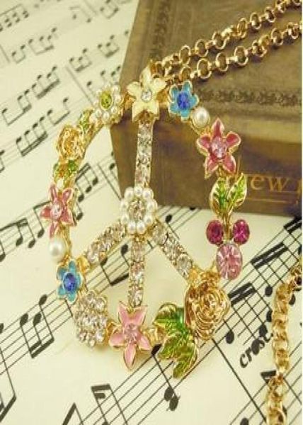 

new fashion antiwar signs pendant necklace multi color zircon long necklace sweater chain peace sweater necklace ms102759984, Silver