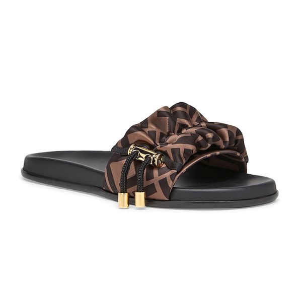 

designer slipper woman f feel brown slide satin man gold luxury ser girls beach sandal flip flops drawstring flat shoe ing, Black