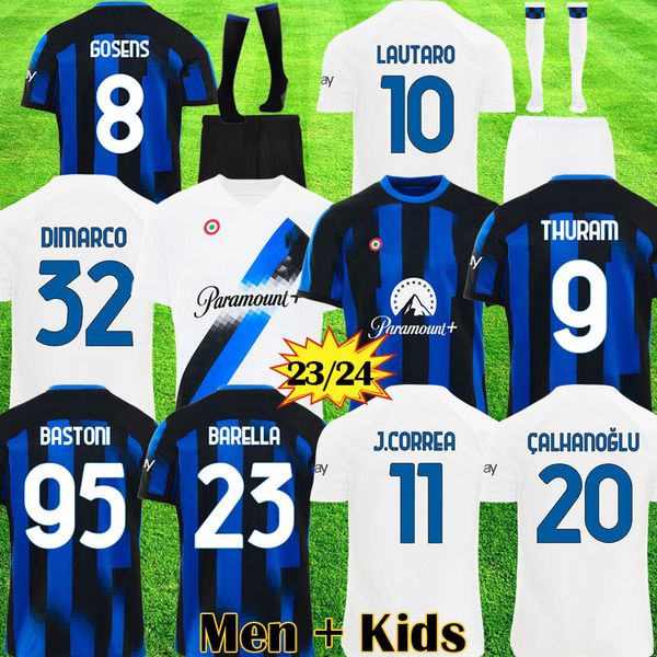 

2023 2024 lautaro lukaku thuram soccer jerseys bastoni inters barella j. correa 23 24 frattesi football shirt calhanoglu milans dimarco men, Black;yellow