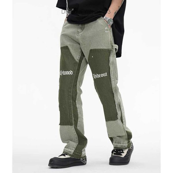 

men's pants urban streetwear y2k ink stitching flare pants men's jeans straight casual bag denim trousers oversized item z230731, Black