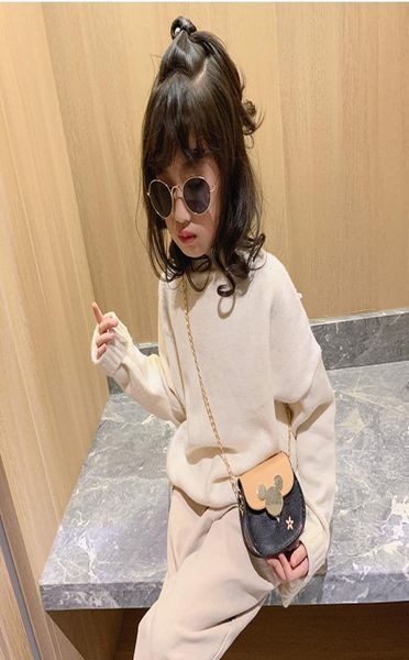 

dedigner kids cartoon metal buckle single shoulder bag children letter metal chain messenger bag girls mini purse a48035977602, Black