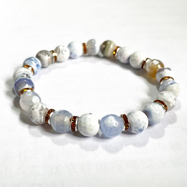 

mg1952 new desgin 8 mm natural snow agate cutted beads bracelet womens natural gemstone heart chakra wrist mala jewelry, Black
