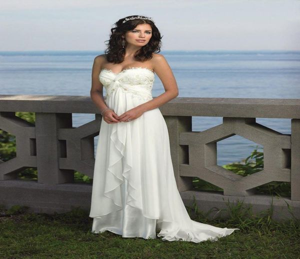 

elegant aline beach wedding gowns sweetheart chiffon appliques beaded plus size bridal gowns vestido de novia party wear8584677, White