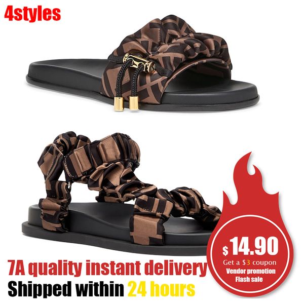 

luxury slide designers sandal woman slipper man slide summer beach girls leisure slipper sandal f brown satin slides gold ser drawstring fla, Black