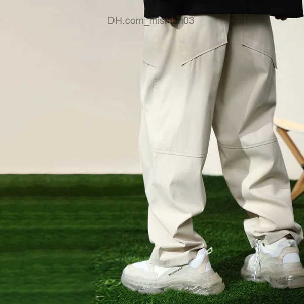 

men's pants harajuku japan patch pocket men's cargo pants street clothing wide leg pants loose straight pants z230731, Black