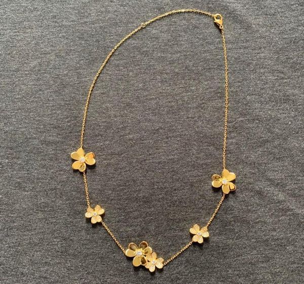 

brand pure 925 sterling silver jewelry for women gold color neckalce flower pendant luck clover sakura wedding party necklace 20117348320