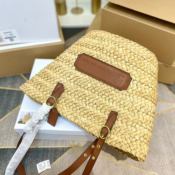 

summer designer bag raffia tote crochet straw large capacity women travel handbag straw bags real leather shopping purse wallet totes should