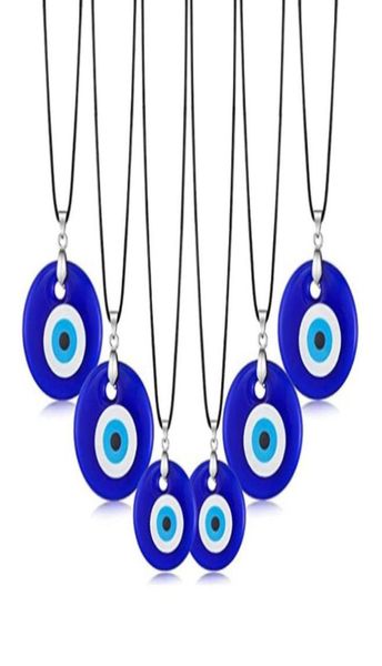 

evil eye pendant necklace glass leather rope chain turkish protect lucky necklace for women men1771171, Silver