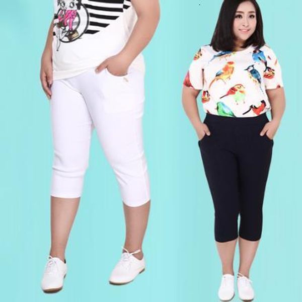 

women's pants capris plus size female elastic pants capris 6xl 5xl high waist women super stretch summer calf-length pencil pants panta, Black;white