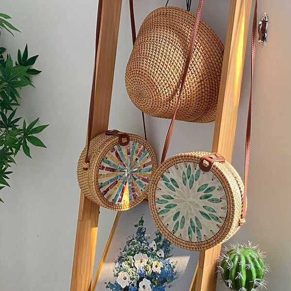 

cross body bags nordic vine weaving cross colored shell forest basket art handwoven one shoulder leather buckle bag 230731