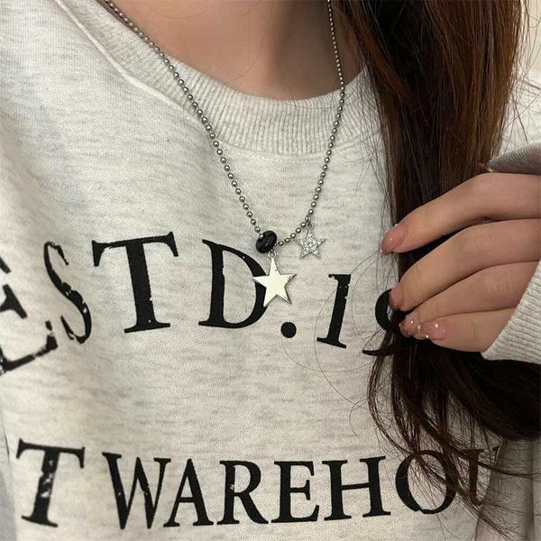 

2023 fashion stainless steel crystal star pendant necklace women y2k punk vintage beaded star chains necklaces aesthetic jewelry ge7l, Silver