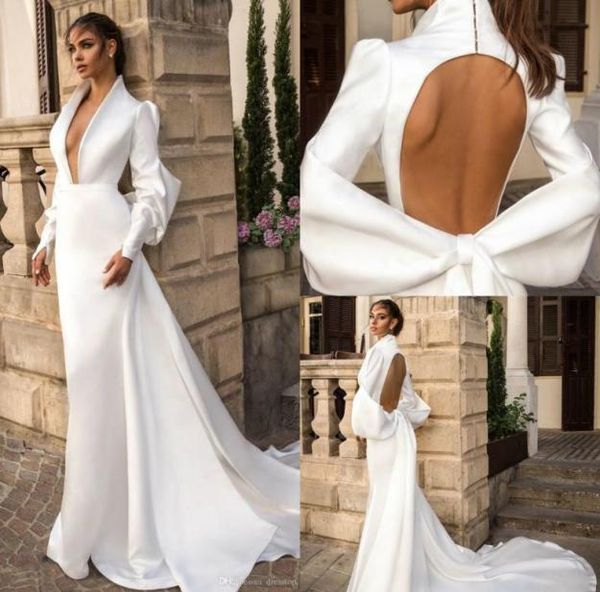 

elihav sasson 2019 long sleeve prom dresses v neck mermaid formal evening gowns backless sweep train custom party dress3568780, Black