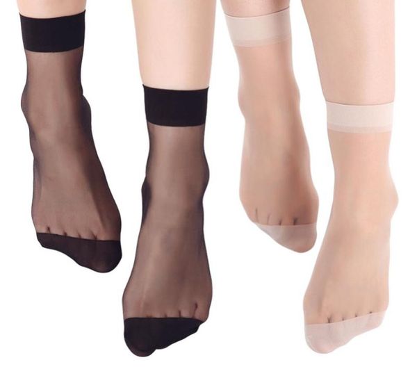 

20pcs10pairslot women summer socks bamboo female short socks thin crystal transparent silk ankle ns90427990050, Black;white