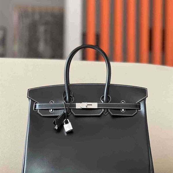 

birkins box skin designer h ermess bags genuine leather bags box leather calfskin handmade black silver buckle leatherwtl6