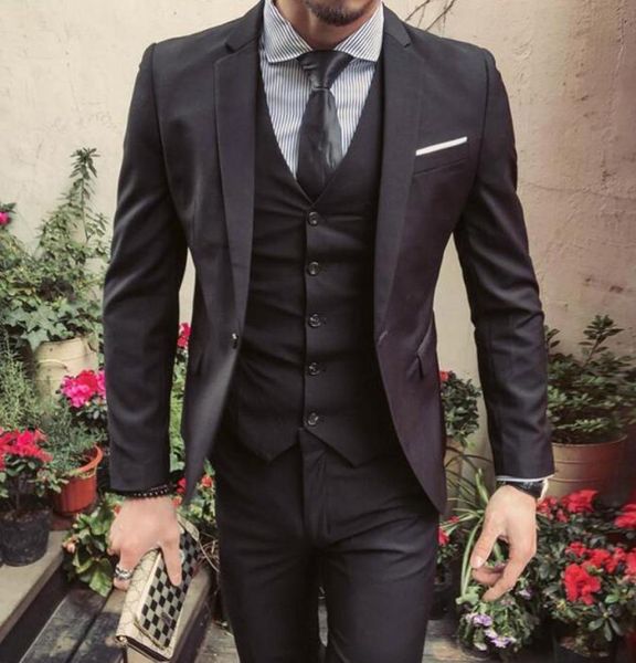 

black slim fit men sutis 2018 notched lapel groom tuxedos for wedding party three piece latest design jacket coat pants blazer3573629, Black;gray