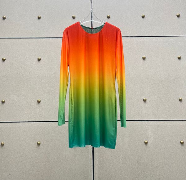 

european fashion brand short gradient printed double layer mesh dress, Black;gray