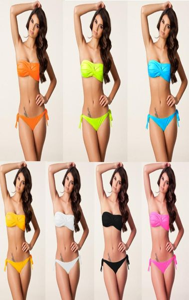 

sequined bandeau bikini set backside bow tie bowknot strapless tube two piece swimsuit swimwear red green black9545048, White;black