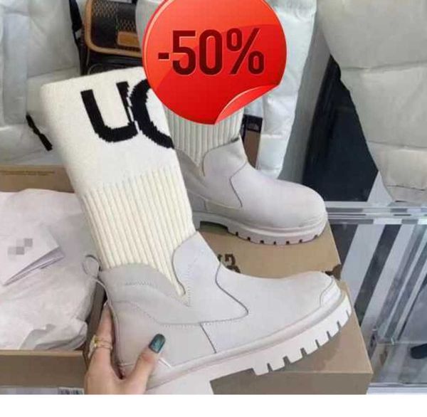 

boots women's fashion snow boots thick soled elastic knitting stitching warm socks martin middle platform boots98, Black