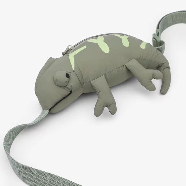 

backpacks children s bag cartoon cute green lizard chameleon animal waist boy girls creative messenger small backpack 230731