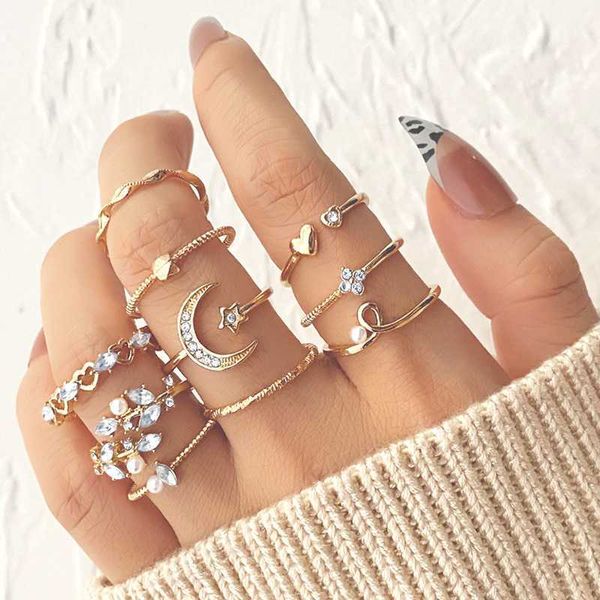 

bohemian gold color chain rings set for women fashion boho coin snake moon star rings party 2023female trend jewelry gifts, Silver