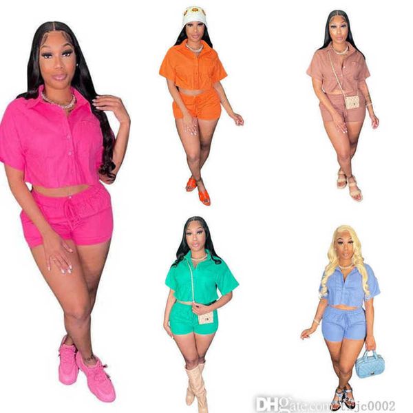 

2023 summer women tracksuits designer two piece pants sets ladies short sleeve shirt high waist drawstring shorts suit, Gray