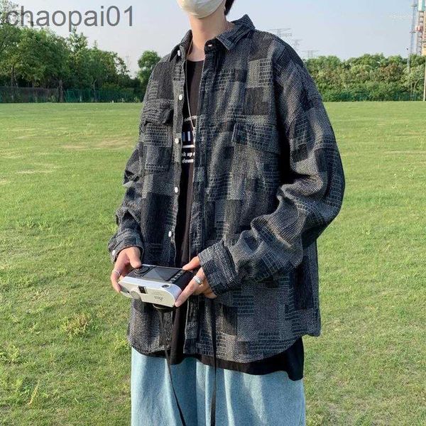 

casual shirts men's 2022 men spring autumn retro plaid pockets denim male loose coats long sleeve blouses o856, White;black