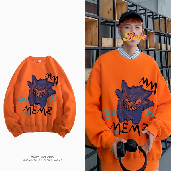 

men's hoodies sweatshirts autumn and winter ins trendy hong kong style fleece sweatshirt korean version trend loose harajuku pullover c, Black