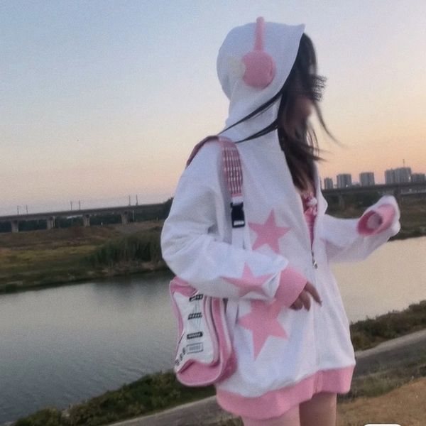 

women's hoodies sweatshirts y2k clothes kawaii hoodies women thicked casual oversized outwear korean fashion zipper jackets hooded swea, Black