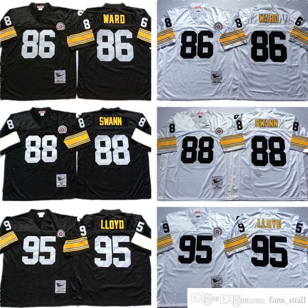 

ncaa vintage mitchell and ness football 86 hines ward jerseys retro stitched 88 lynn swann 95 greg lloyd jersey black white man, Black;red