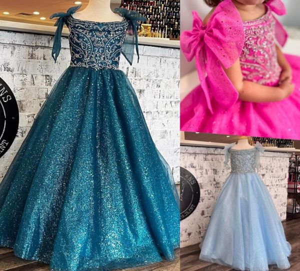 

hunter pageant dress for little girls 2023 bows sparkle sequin little kid birthday holiday funfashion runway formal party gown to7557805, White;red