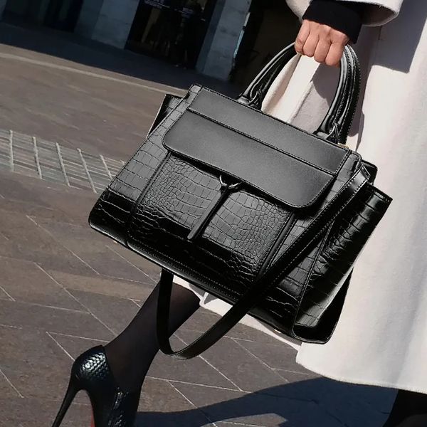 

designer bag large leather bag women's handbag luxury women's office crocodile pattern women's shoulder bag briefcase purse h