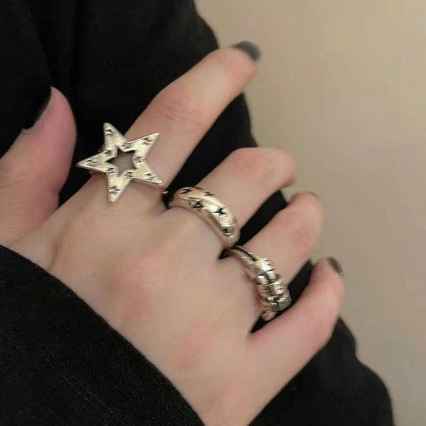 

fashion retro pentagram star opening rings y2k egirls gothic punk couple adjustable finger ring women vintage jewelry gifts, Silver