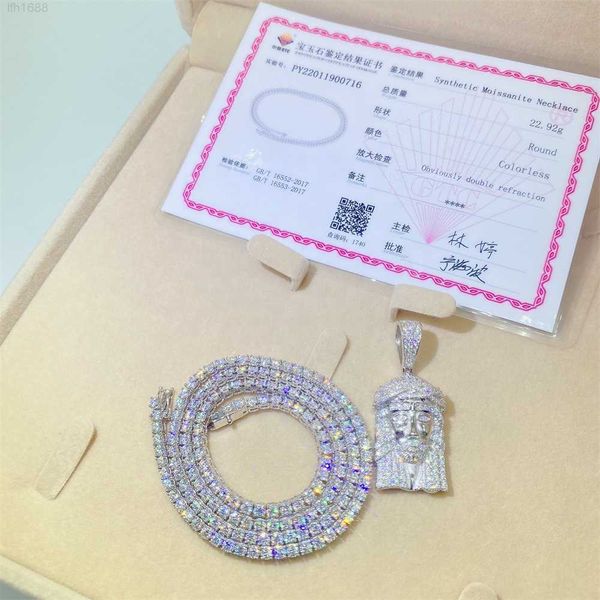 

factory direct sale iced out jewelry 10k solid goold 3mm 20inch bling moissanite custom tennis chain necklace, Silver