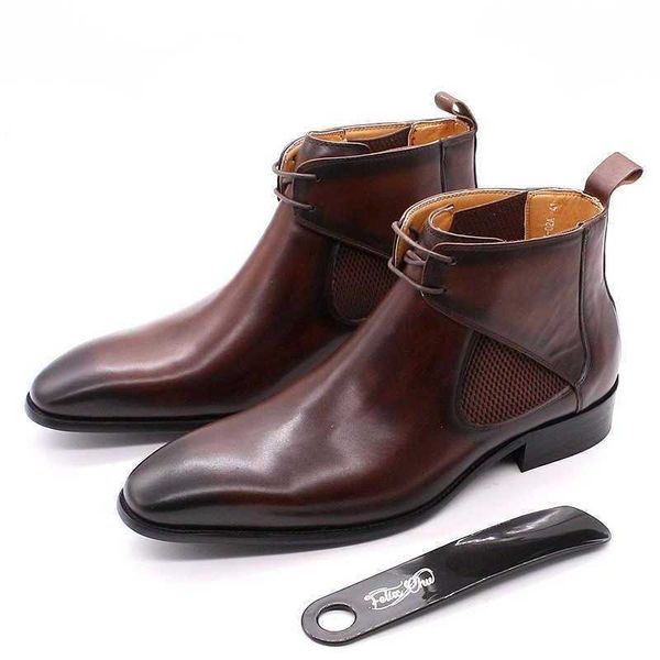 

dress shoes luxury mens leather boots square plain toe genuine chelsea b, Black