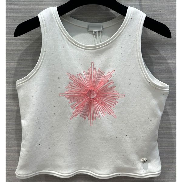 

7.31 fashion temperament pattern embroidery cotton white short tank women