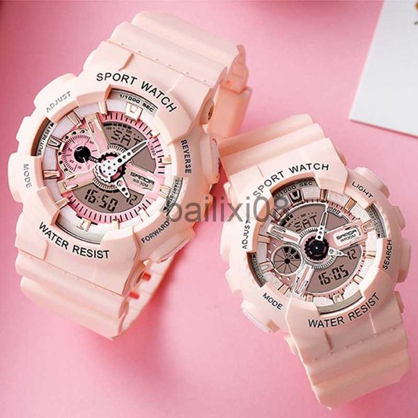 

other watches women men watches sanda brand luxury pink lover watch clock quatz led digital sport wrist watch for women men waterproof j2307, Slivery;black