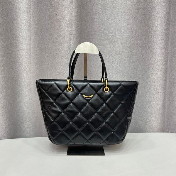 

23c women designer vintage lambskin leather basket bag gold metal hardware with handle diamond lattice quilted tote shoulder handbag high-ca